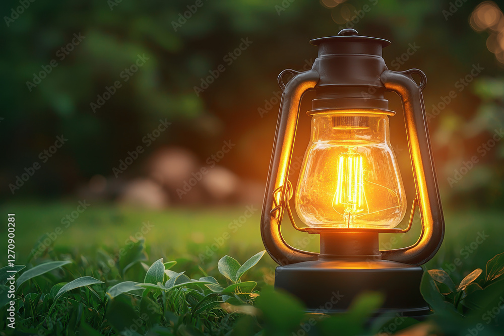 glowing solar lantern illuminating natural setting at dusk glowing solar lantern illuminating natural setting at dusk