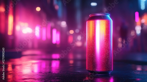 Wallpaper Mural Soda can on table with neon glow showcasing modern design and vibrant colors in ambient lighting Torontodigital.ca