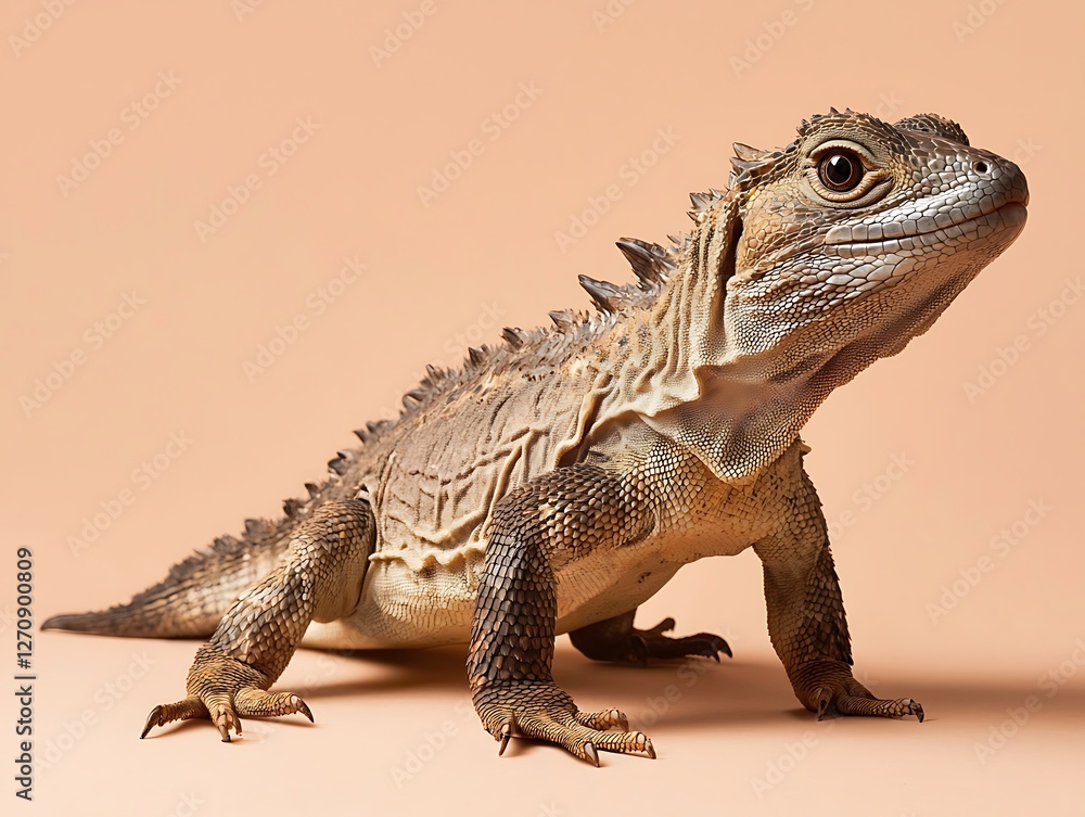 Naklejka premium Captivating close-up of a tuatara lizard studio setting reptile photography natural color palette