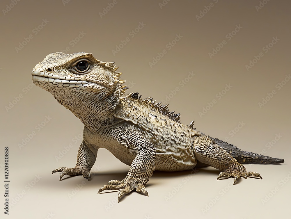 Bearded dragon sitting gracefully in studio setting close-up serene environment Bearded dragon sitting gracefully in studio setting close-up serene environment
