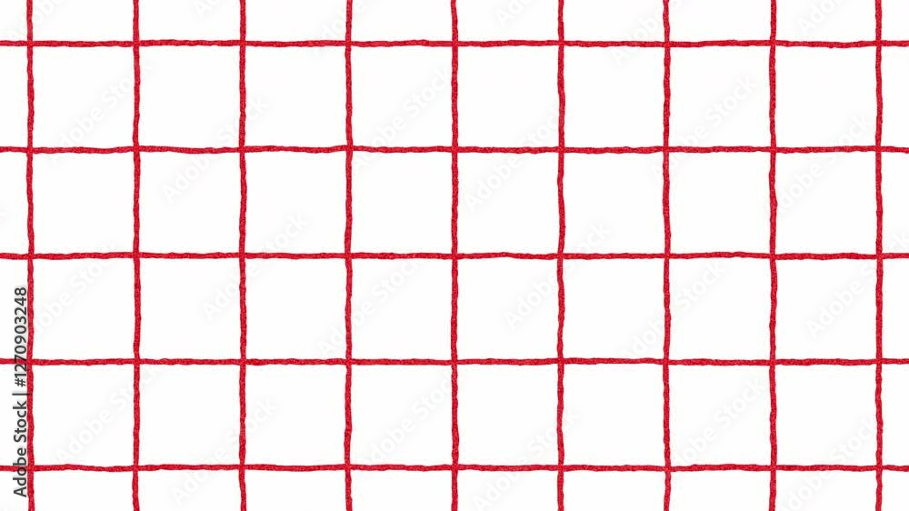 Kitchen or bath tile, red grid pattern on white background with jitter/wiggle effect