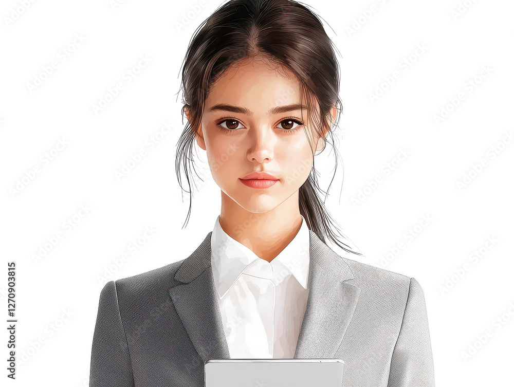 Professional woman in a suit focused on laptop, business, technology and modern work Professional woman in a suit focused on laptop, business, technology and modern work