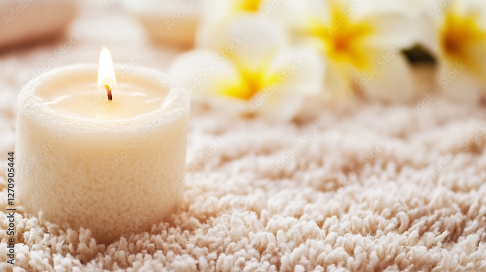 Elegant scented candle burning softly with flowers in a serene spa setting : Generative AI Elegant scented candle burning softly with flowers in a serene spa setting : Generative AI