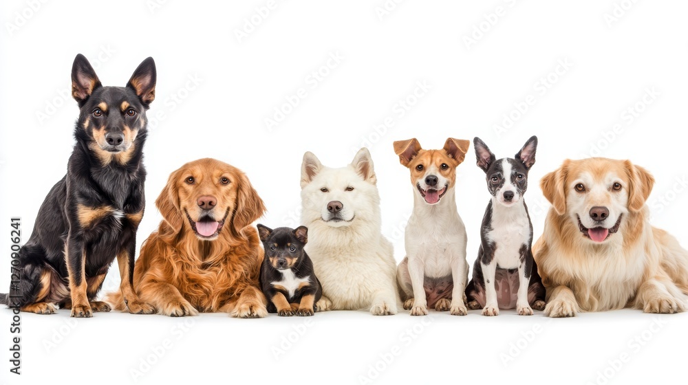 Obraz premium Diverse Group of Adorable Dogs in a Line Showcasing Companionship and Support for Animal Welfare Initiatives