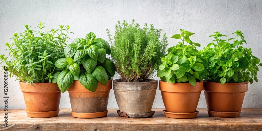 Surreal Close-up of Assorted Fresh Herbs in Pots - Culinary Herb Garden Photography Surreal Close-up of Assorted Fresh Herbs in Pots - Culinary Herb Garden Photography
