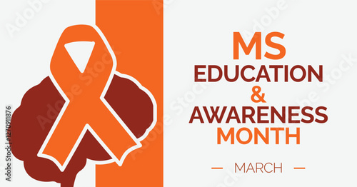 Multiple Sclerosis MS Education and Awareness Month: Orange Ribbon and Brain Silhouette