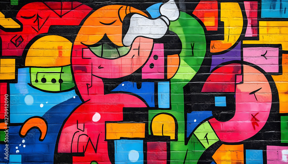 Colorful graffiti street art on a brick wall