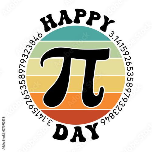 Retro-inspired Pi Day design featuring the Pi symbol on a striped circle background, ideal for t-shirts and mugs.