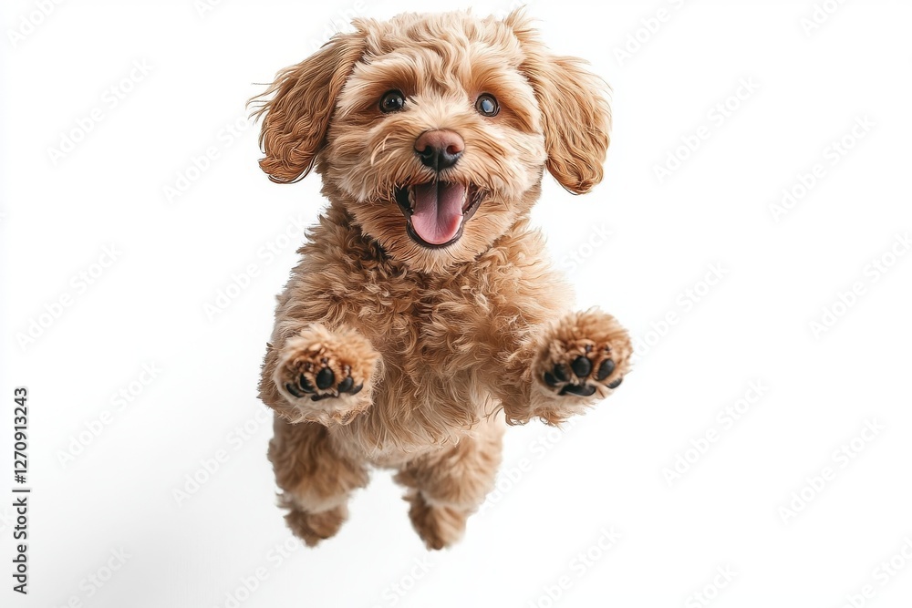 Sincere emotions. A Maltipoo little dog is posing. This cute, playful brown puppy or pet is playing on a white studio background. It captures the concept of motion, action, movement, and pets' joy. Sincere emotions. A Maltipoo little dog is posing. This cute, playful brown puppy or pet is playing on a white studio background. It captures the concept of motion, action, movement, and pets' joy.
