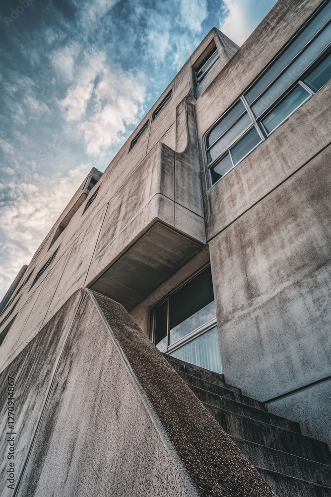 Fototapeta premium Clean, simple concrete architecture with step up entrance