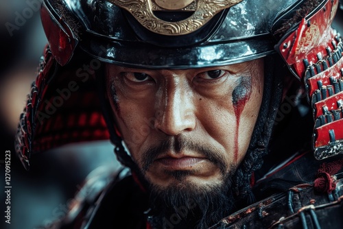 Shogun Portrait: Black and Red Samurai Warrior from Japan