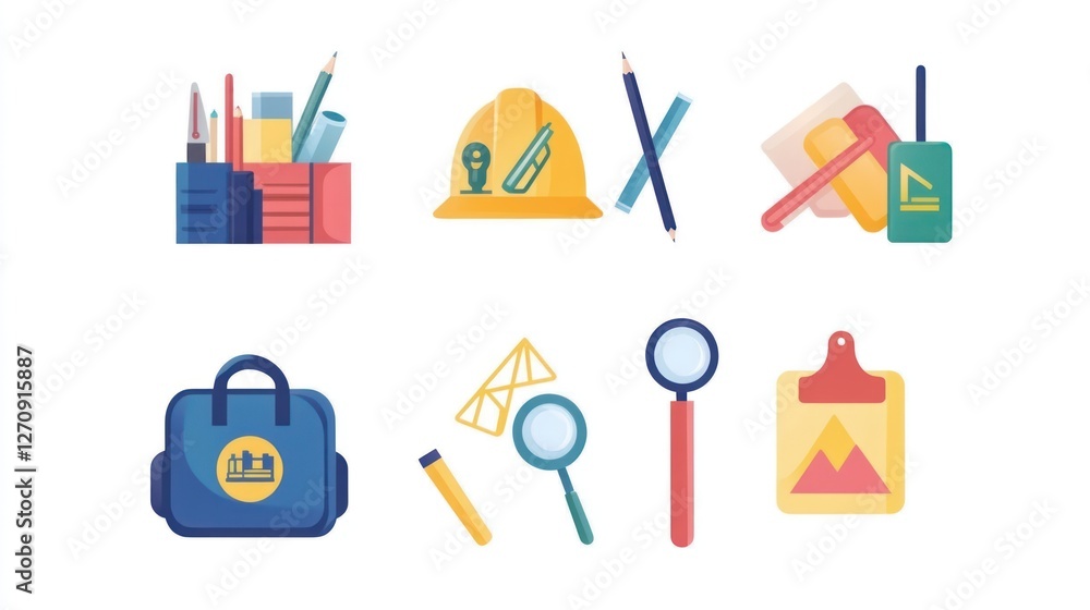 Architect tools, design supplies, workspace Architect tools, design supplies, workspace