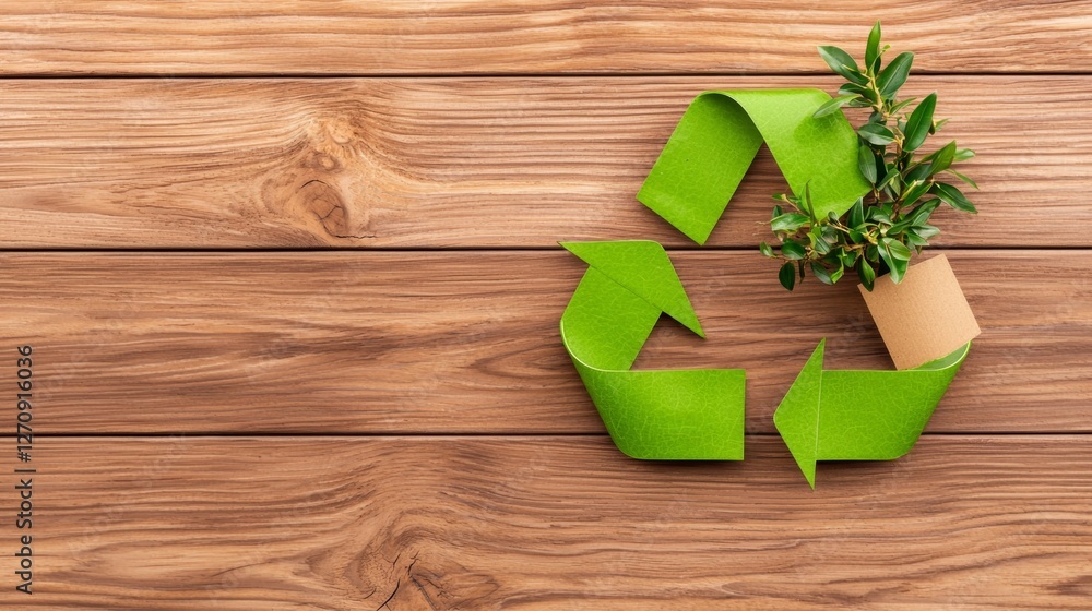 Innovative Green Solutions: Eco-Friendly Concept with Recycle Symbol and Fresh Plant Growth Innovative Green Solutions: Eco-Friendly Concept with Recycle Symbol and Fresh Plant Growth