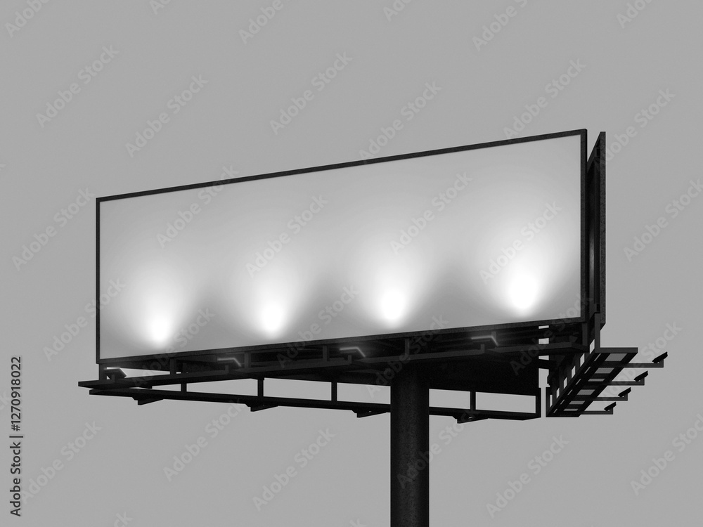 Obraz premium White Blank Billboard Mockup 3D Rendering with Lights at Night Scene.