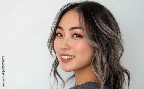 Wallpaper Mural Japanese woman's profile, with a side view, showing her beautiful skin and hair, against a white background. Torontodigital.ca