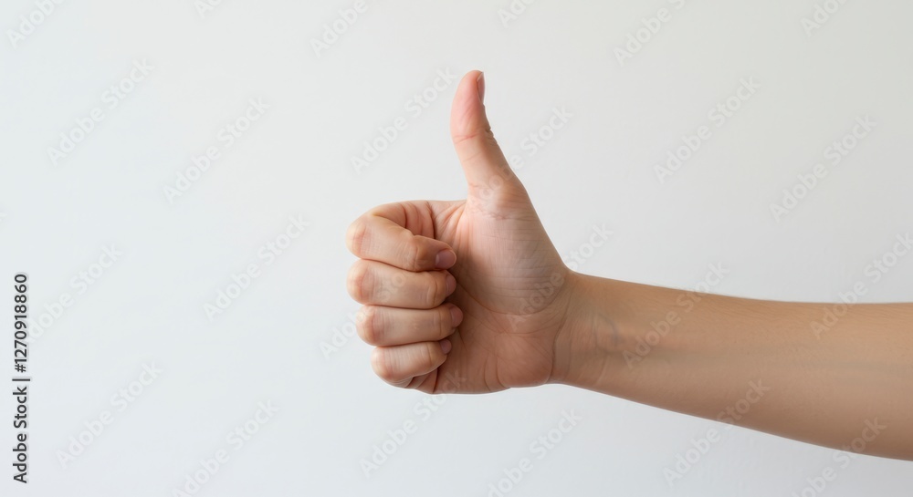 Thumbs-Up Gesture Against Plain Background Thumbs-Up Gesture Against Plain Background