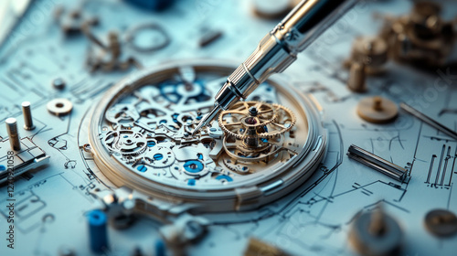 Intricate mechanical watch components being meticulously assembled on a crafting surface