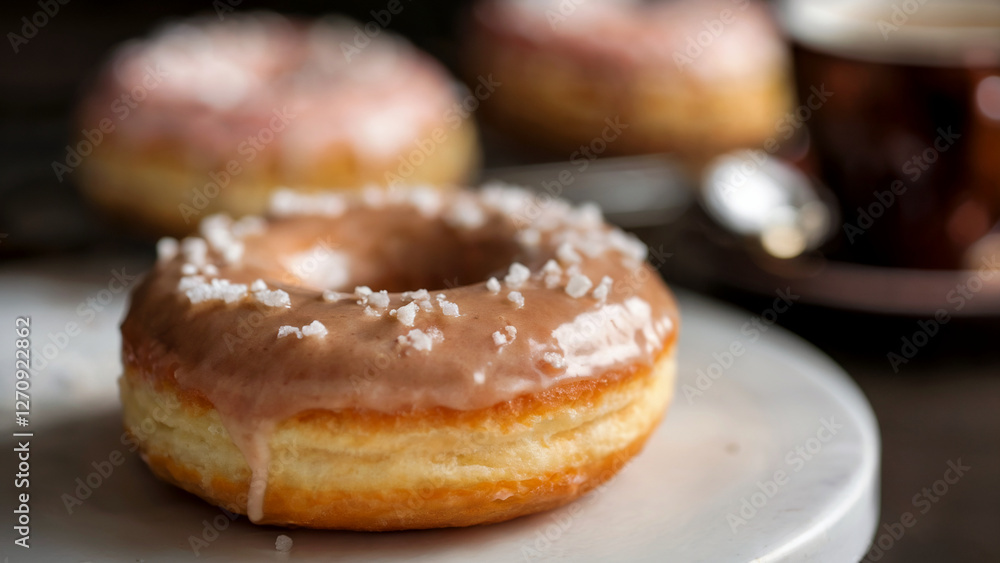 Close-up of a Single Caramel-Glazed Donut with a Shiny Glaze Close-up of a Single Caramel-Glazed Donut with a Shiny Glaze