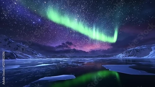 Wallpaper Mural Stunning aurora borealis illuminating a serene polar landscape at night with reflections on water Torontodigital.ca