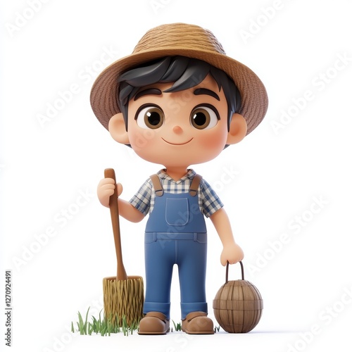 Wallpaper Mural Cute 3D Cartoon Farmer Character on White Background Torontodigital.ca