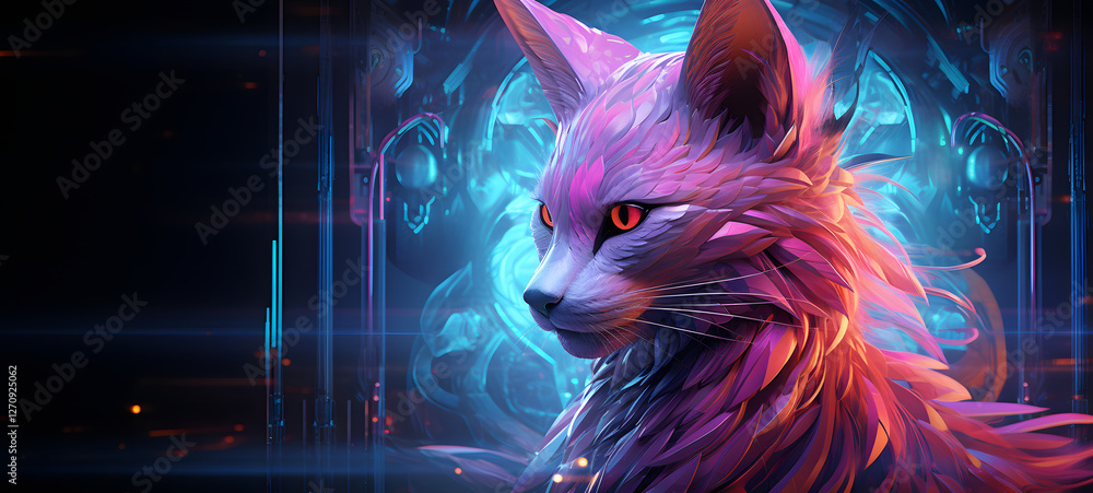 Science fox nine tail humanoid cyborg in futuristic neon, ai generative Science fox nine tail humanoid cyborg in futuristic neon, ai generative