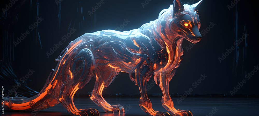 Science fox nine tail humanoid cyborg in futuristic neon, ai generative Science fox nine tail humanoid cyborg in futuristic neon, ai generative