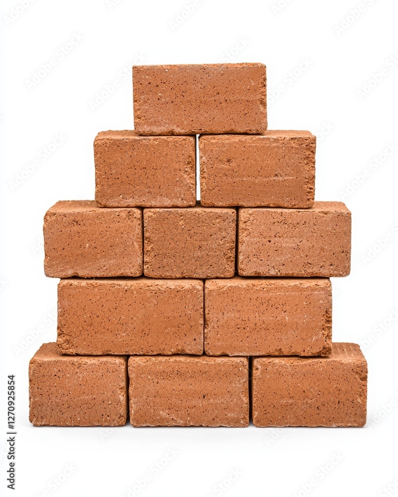 Obraz premium Isolated Stack of Brown Building Bricks on White Background for Construction or Design Use