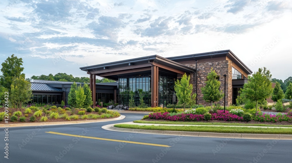 custom made wallpaper toronto digitalModern Stone Building with Landscaped Grounds and Driveway