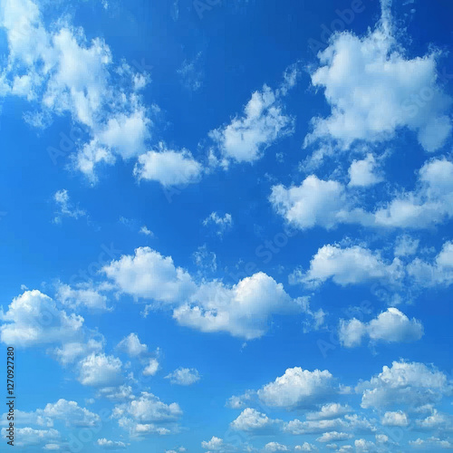 Azure Sky with Puffy Cumulus Clouds photo