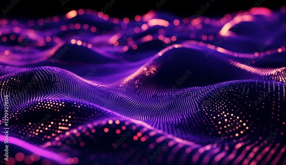Abstract data waves in dark purple and pink digital landscape Abstract data waves in dark purple and pink digital landscape