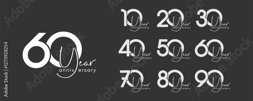 Anniversary Logos 10, 20, 30, 40, 50, 60, 70, 80, 90 Year Designs