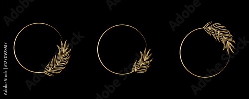 Elegant Gold Circle Frames with Tropical Leaf Designs