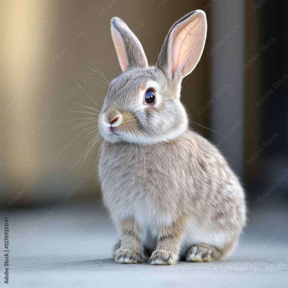 Obraz premium Adorable baby rabbit sitting, soft fur, big ears