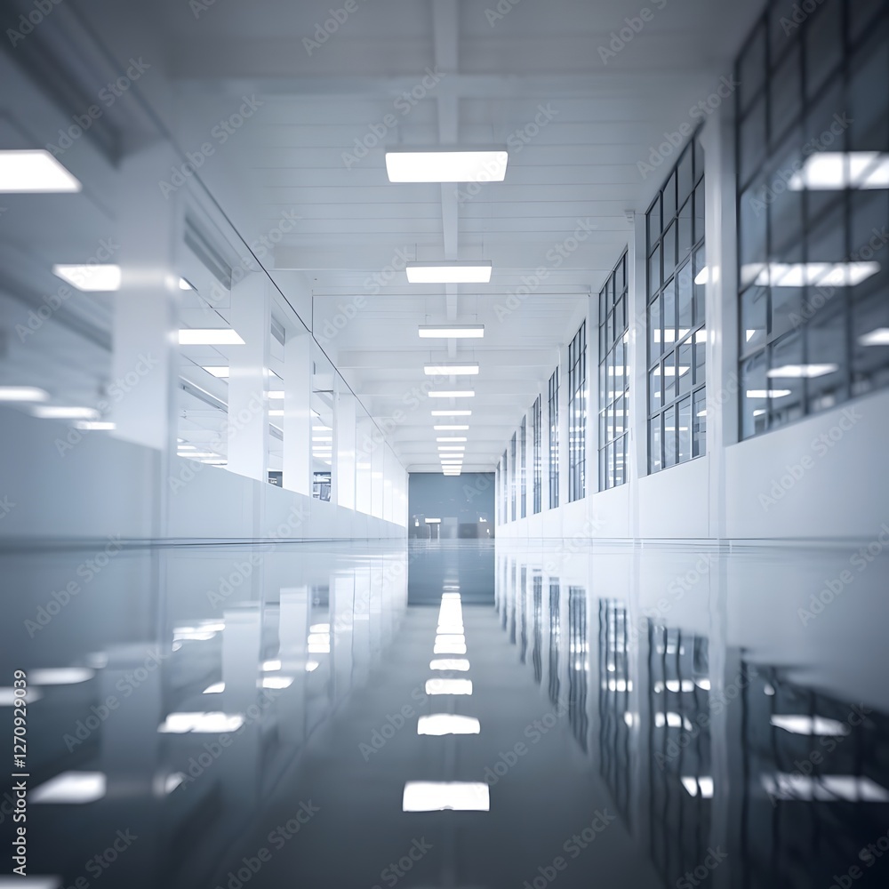 Fototapeta premium background of a modern office interior featuring glass windows and a polished floor, with a focus on the hallway