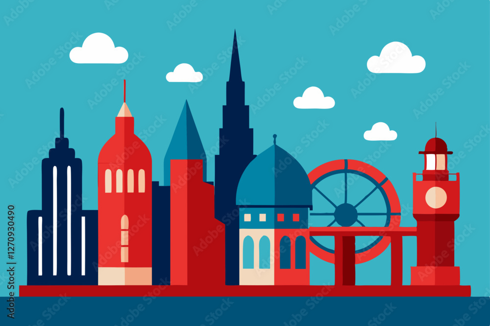 london skyline with flag london skyline with flag
