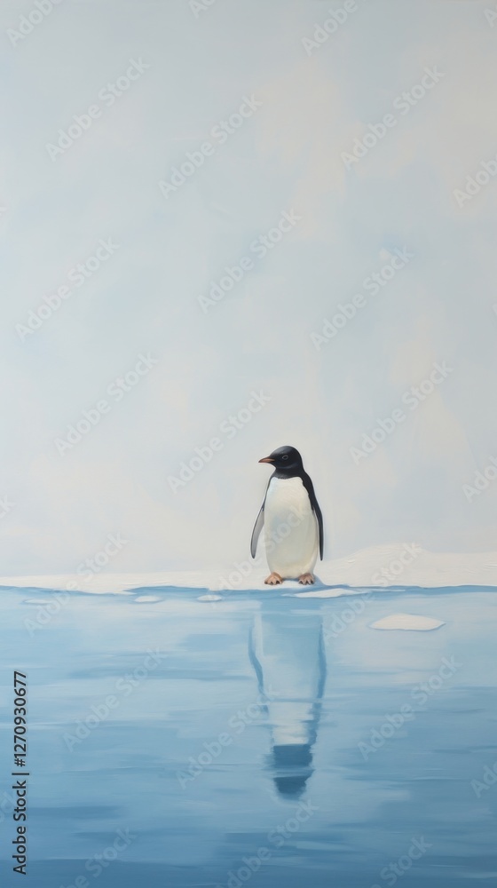 Obraz premium Penguin on iceberg animal bird reflection.