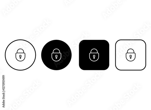 Collection of buttons with security icons in a flat line style. Ideal for login screens, authentication, web interfaces, and data protection