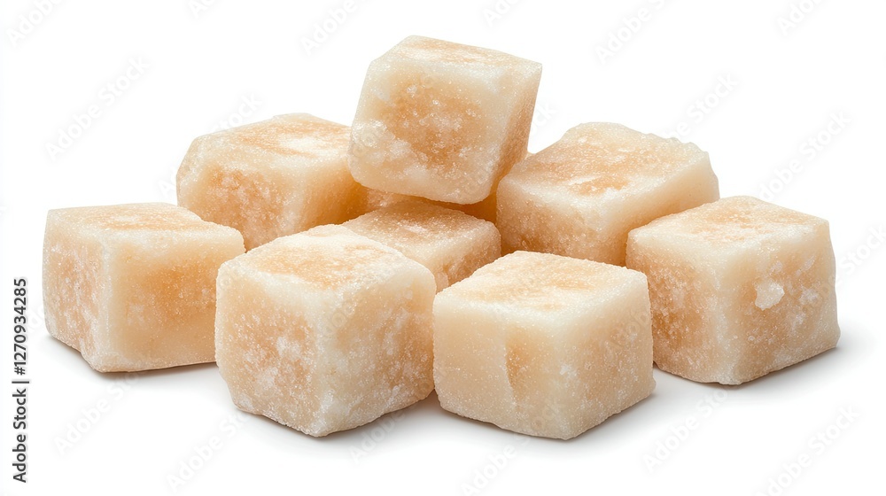 Natural sugar cubes arranged in a neat stack on a white background perfect for sweetening beverages or baking treats Natural sugar cubes arranged in a neat stack on a white background perfect for sweetening beverages or baking treats