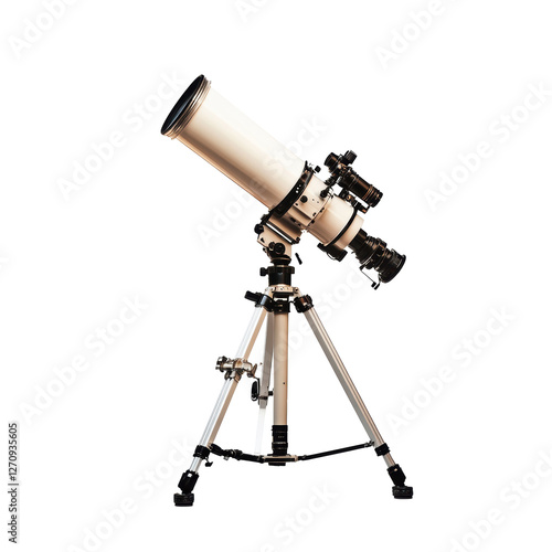 Isolated White Telescope on Tripod for Stargazing