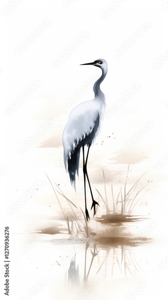 Naklejka premium Bird animal ciconiiformes reflection.