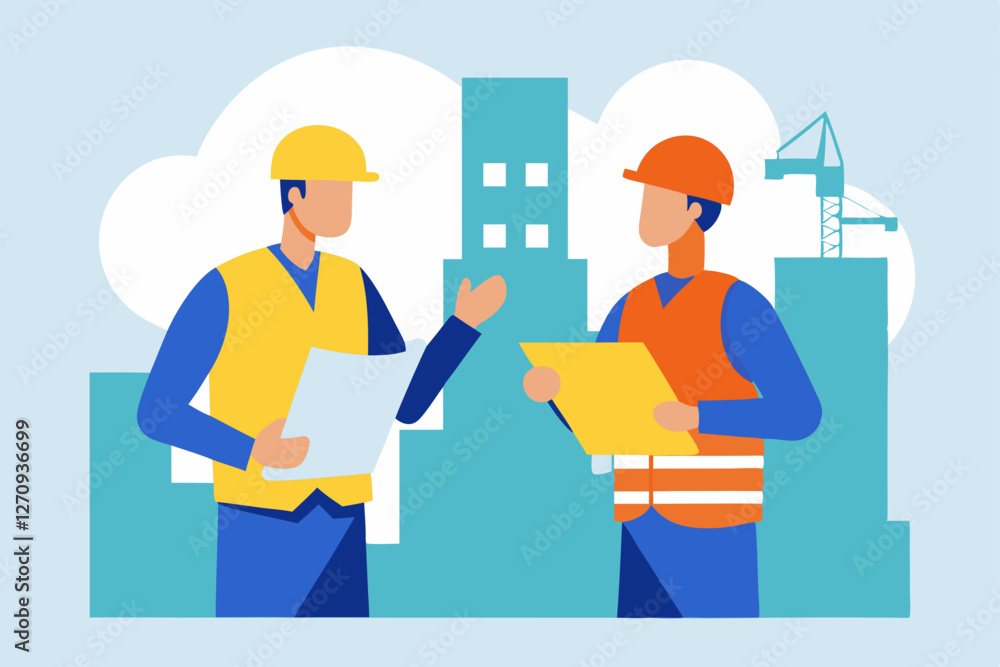 construction workers with blueprint construction workers with blueprint