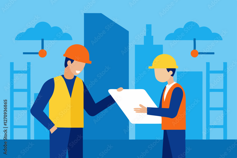 two architects working on construction site two architects working on construction site