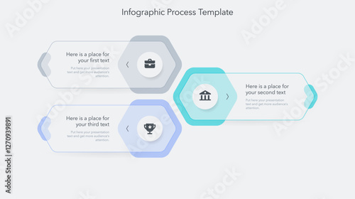 Modern diagram with three options with icons and a place for your text. Flat infographic process template for website, marketing or promotion.