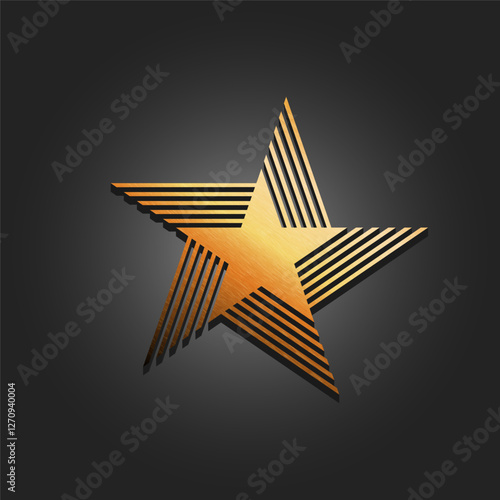 Luxurious golden metal star logo with a modern geometric striped design on a dark gradient background, symbolizing prestige award, excellence, success and elite.