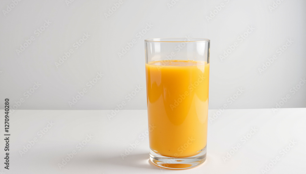 Fresh orange juice glass on white surface, invigorating health boost Fresh orange juice glass on white surface, invigorating health boost
