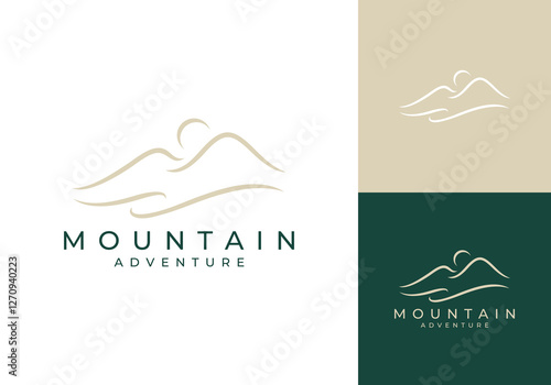simple mountain logo. travel adventure line art vector graphic design
