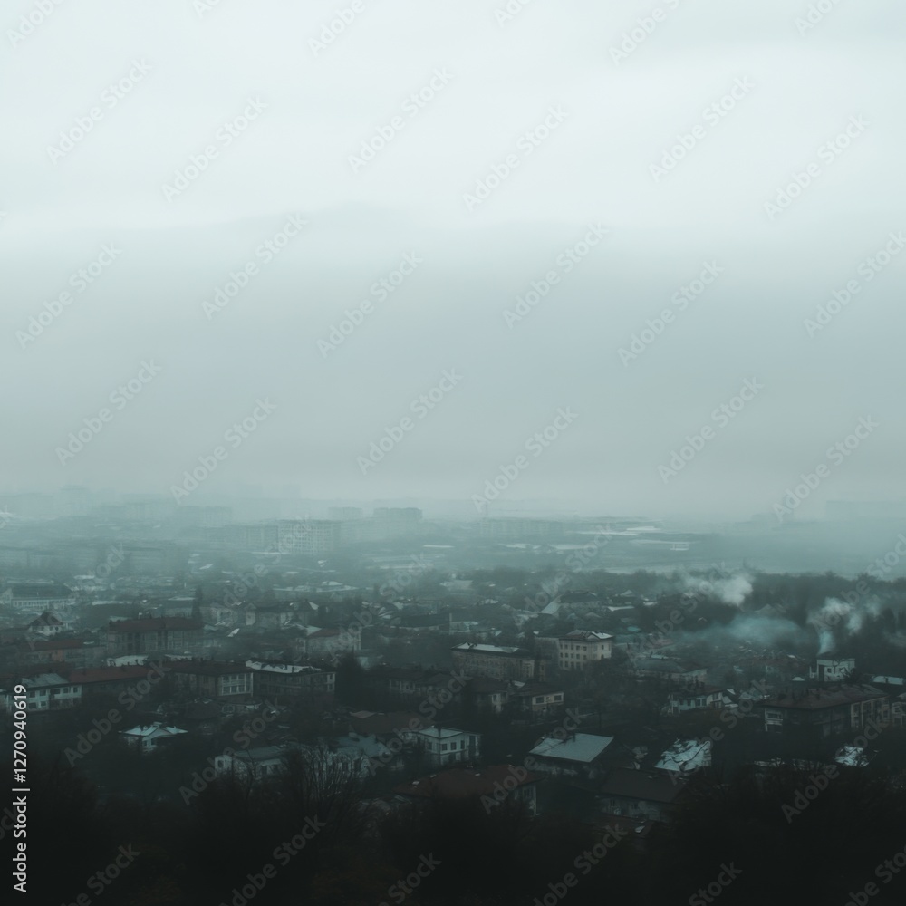 Fototapeta premium ภาพถ่ายทิวทัศน์เมืองที่ล่มสลายและอาคารต่างๆ