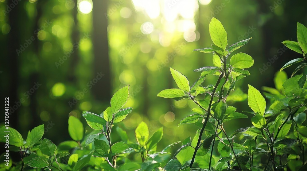 Vibrant Green Leaves in Sunlight Dappled Forest Vibrant Green Leaves in Sunlight Dappled Forest
