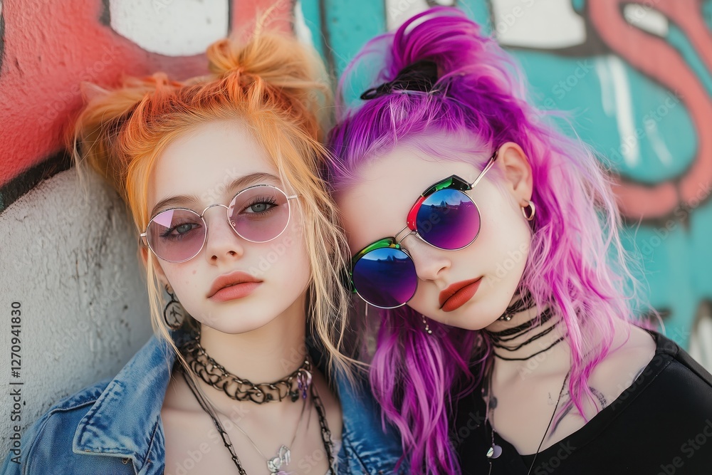 Obraz premium two teenage girls vibrant dyed