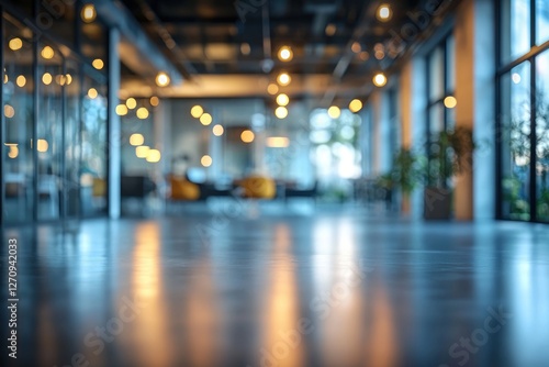 Wallpaper Mural A blurred empty open-space office with abstract light bokeh effects, serving as a stylish and versatile background for design projects. Torontodigital.ca